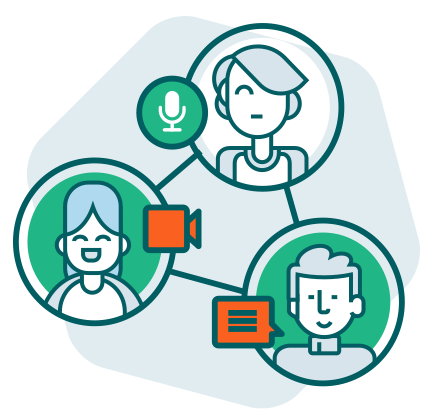 Illustration d'une vidéoconférence à trois participants