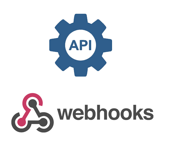 Logos des technologies API et Webhooks