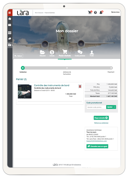 Panier d'achat incluant une formation sur une tablette numérique