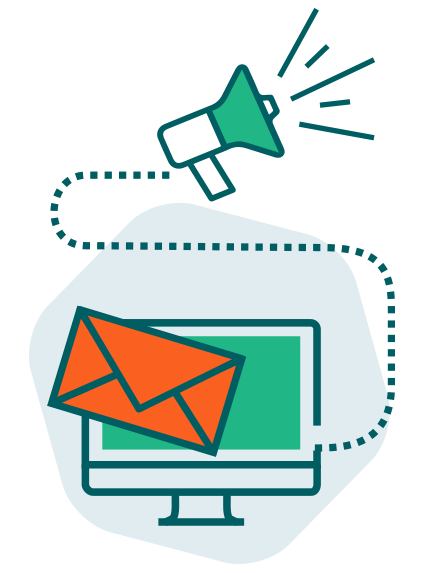 Illustration de la fonction campagne de promotion avec une enveloppe et un porte-voix.